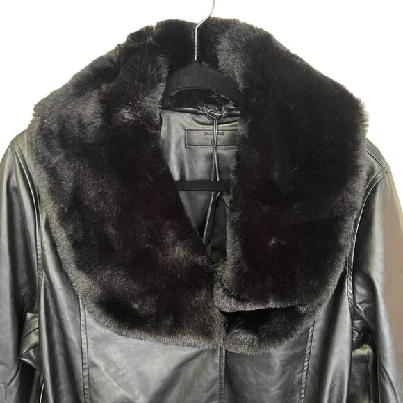 Revolve Blank NYC Black Fur Trench Coat Large Vegan Faux Leather Jacket NWT - Picture 7 of 11
